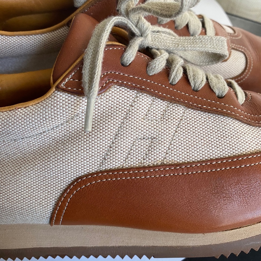 Hermes brown leather beige canvas fashion sneakers trainers size 38 Italy H logo - Picture 4 of 8